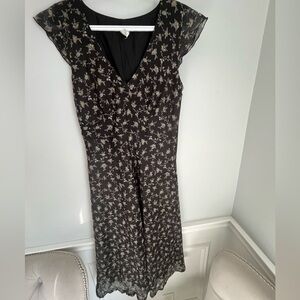 J. Crew Black Midi Dress with Cream Floral Print